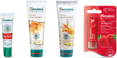 

Himalaya Lip Balm, Fairness Kesar Face Pack, Fairness Kesar Face Wash, Strawberry Shine Lip Care(Set of 4)