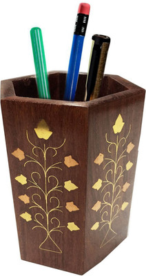

WoodCart 1 Compartments H@ndmade Wooden Pen Stand, Perfect For Office & Home Desk Organizer For Pens, Pencil Pen Stand(Brown)
