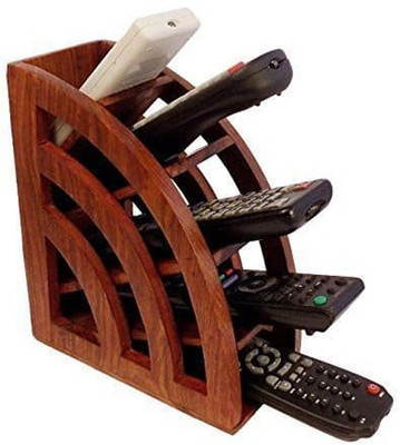 

WoodCart 5 Compartments H@ndmade Wooden Remote Control Storage Holder Stand Organizer Rack Plain Remote Holder(Brown)