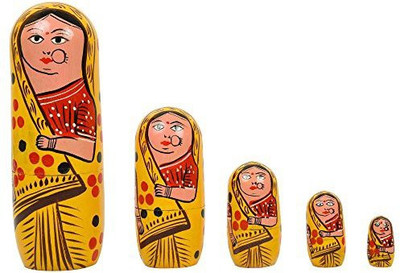

Fine Craft India Set Of 5Pcs Hand Painted Cute Wooden n Matryoshka Stacking Nested Wood Yellow Dolls(Multicolor)