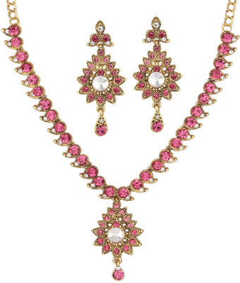JEWELS GURU Alloy Gold-plated Gold, White, Pink Jewellery Set(Pack of 1)