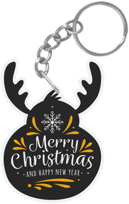 

Giftsmate Printed Reindeer Shaped Merry Christmas and Happy New Year keychain Key Chain