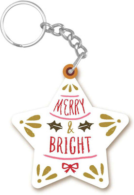 

Giftsmate Printed Merry and Bright Star Shaped Christmas keychain Key Chain