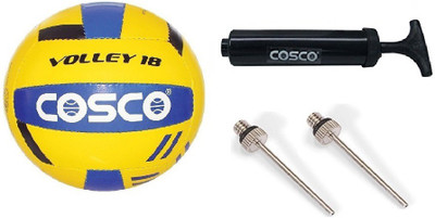 

Cosco Combo of Three , One 'Volley 18' Volleyball, (Size: 4) One Pump, And Two Needles (Color On Availability) Volleyball Kit