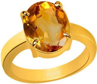 freedom Natural Certified citrine (sunehla) Gemstone 7.25 Ratti or 6.60 Carat for Male & Female Panchdhatu 22K Gold Plated Alloy Citrine Ring