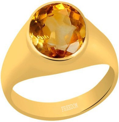 freedom Natural Certified citrine (sunehla) Gemstone 10.25 Ratti or 9.32 Carat for Male Panchdhatu 22K Gold Plated Alloy Ring