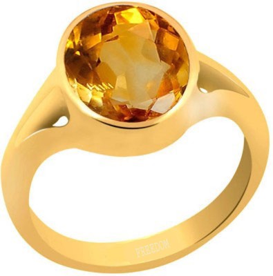 freedom Natural Certified citrine (sunehla) Gemstone 10.25 Ratti or 9.32 Carat for Male & Female Panchdhatu 22K Gold Plated Alloy Citrine Ring