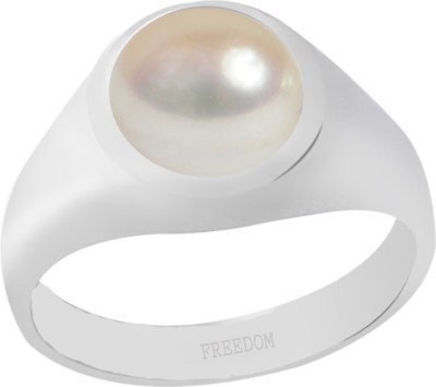 freedom Certified Pearl (Moti) Gemstone 6.25 Ratti or 5.69 Carat for Male Sterling Silver Ring