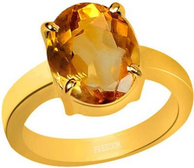 freedom Natural Certified citrine (sunehla) Gemstone 9.25 Ratti or 8.41 Carat for Male & Female Panchdhatu 22K Gold Plated Alloy Citrine Ring