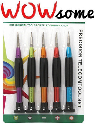 

WOWSOME PRECISION TELECOM TOOL SET FOR MOBILE, LAPTOP OPEN AND REPAIRING 5 PCS IN 1 BOX with 2 pcs openers Combination Screwdriver Set(Pack of 5), Multicolor