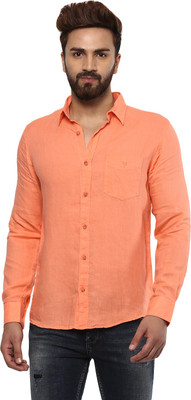 Mufti Men Solid Casual Orange Shirt at flipkart