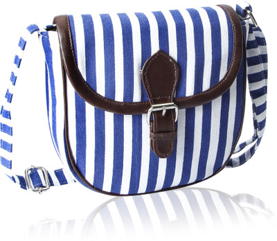 

Kleio Women Casual Blue, White Canvas Sling Bag