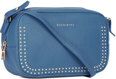 

Chemistry Women Casual Blue Genuine Leather Sling Bag