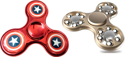 

S.Blaze Amazing Combo of 2 Metal 3 Arm Red Captain America with Metal 18 Gear Ball Golden Fidget Spinner Tot for Kids & Adults(Multicolor)