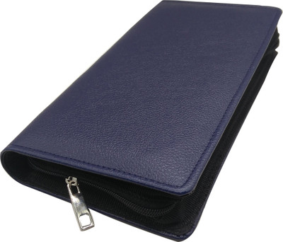 

Essart Faux Leather grain print Cheque Book Holder, Currency Holder with zipp clousre - AA-2120-Blue(Blue)