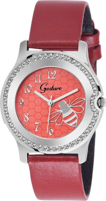 Gesture 102-Red Diamond Studded Strap Watch  - For Women   Watches  (Gesture)
