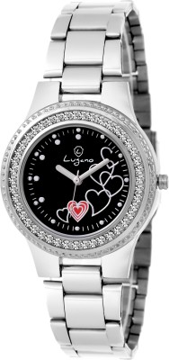 Lugano LG 2046 Gem Studded with Black Heart Dial Watch  - For Women   Watches  (Lugano)