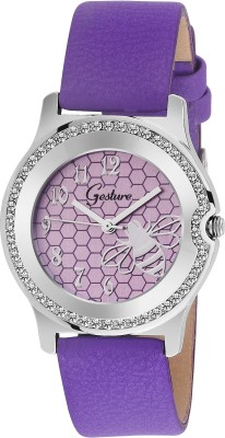 Gesture 102-Purple Diamond Studded Strap Watch  - For Women   Watches  (Gesture)