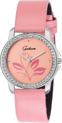 Gesture 103-Pink Diamond Studded Strap Watch  - For Women   Watches  (Gesture)