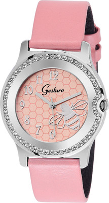 

Gesture 102-Pink Diamond Studded Strap Watch - For Women