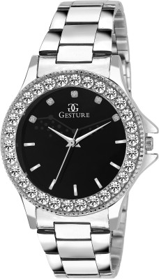Gesture 05- Black Diamond Studded Analog Watch  - For Girls   Watches  (Gesture)