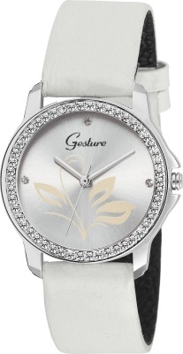 Gesture 103-White Diamond Studded Strap Watch  - For Women   Watches  (Gesture)