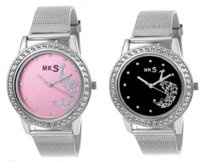 MKS Super Hot Peafowl Black & Pink combo watch Watch  - For Girls   Watches  (MKS)
