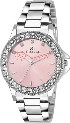 Gesture 05- Pink Diamond Studded Analog Watch  - For Girls   Watches  (Gesture)
