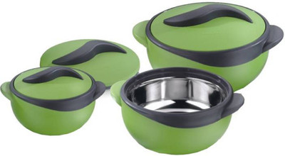 KUBER INDUSTRIES Insulated Casserole Set,Thermo Container Set- 3 Pcs (1500 Ml 1000 Ml & 500 Ml) Soft Touch (Cas08) Green Pack of 3 Thermoware Casserole(1500 ml)