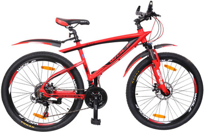 

WOLF Bouncer Aero Dynamic Alloy Dual Disc Bicycle For Adults 26 T Mountain/Hardtail Cycle(21 Gear, Multicolor), Red
