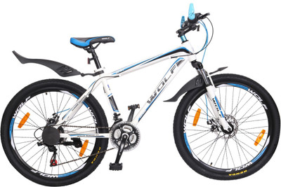 

WOLF Woops Dual Disc Bicycle For Adults 26 T Mountain/Hardtail Cycle(21 Gear, Multicolor), White