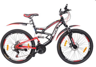 

WOLF Whistle Dual Shox & Dual Disc Alloy Bicycle For Adults 26 T Mountain Cycle(21 Gear, Multicolor), Black;red