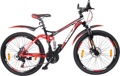 

WOLF G-Shox Carbon Look Dual Disc Bicycle For Adults 26 T 21 Gear Mountain Cycle(Multicolor), Black;red