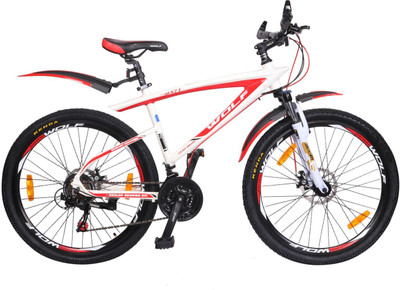 

WOLF Bouncer Aero Dynamic Alloy Dual Disc Bicycle For Adults 26 T Mountain/Hardtail Cycle(21 Gear, Multicolor), White