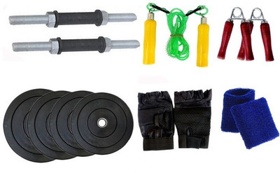 

HEALTH FIT INDIA ONLINE SERIES : NICKLE DUMBELL RODS , 4 KG ( 1 KG X 4) WEIGHT PLATES, WOOEDN HANDLE SKIPING ROPE , GYM GLOVES , SWEAT BAND , HAND GRIP Gym & Fitness Kit