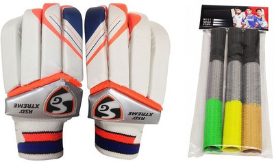 

SG Combo of Two, One Pair of 'RSD Xtreme' Cricket Batting Gloves (Right Handed) (Youth) And Three Bat Grips (Color On Availability)- Cricket Kit