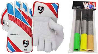 

SG Combo of Two, One Pair of 'RSD Prolite' Cricket Wicket Keeping Gloves (Men's) And Three Bat Grips (Color On Availability)- Cricket Kit