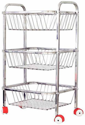 HardRoss Fruit & Vegetable Trolley 3 Step|kitchen accessories | Stainless Steel Kitchen Trolley(Pre-assembled)