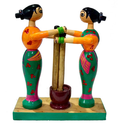 

Crafts India Handcrafted Wooden Pounding Ladies(Multicolor)