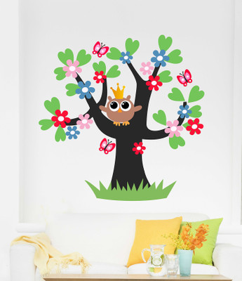 HAPPYSTICKY 80 cm Colorfull Tree Removable Sticker(Pack of 1)