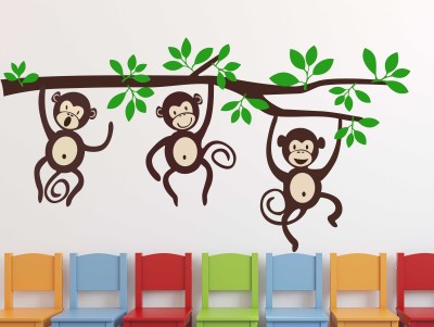 HAPPYSTICKY 115 cm Three Monkeys Removable Sticker(Pack of 1)