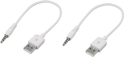 

BB4 PACK OF 2 AUX 3.5mm Audio Plug Jack To USB 2.0 Male Cord MP3 shuffle Sync & Charge Cable USB Adapter(White)