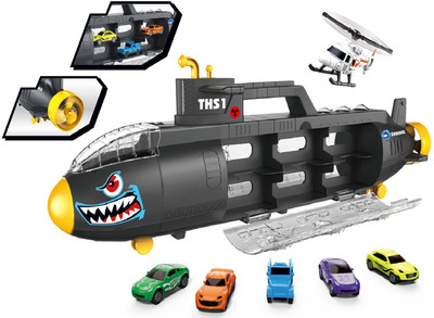 

Toys Bhoomi Push & Pull Along Long Haul Submarine Transport Truck - Includes 5 Cars & 1 Helicopter Toy(Grey)
