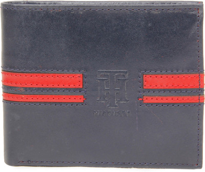 

Tommy Hilfiger Men Black Genuine Leather Wallet(4 Card Slots), Navy/red