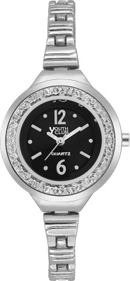 Youth Club CH-230-WTBLK New Silver Chain Moving Stone Watch  - For Girls   Watches  (Youth Club)