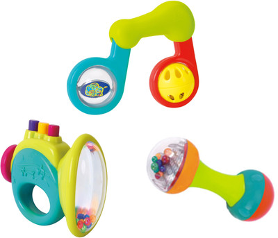 

Toyhouse Ratle combo of Musical note, Trumpet & Dumbell Rattle(Multicolor)