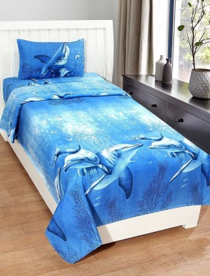 Home Décor Collection 180 TC Cotton Single 3D Printed Flat Bedsheet(Pack of 1, Blue)