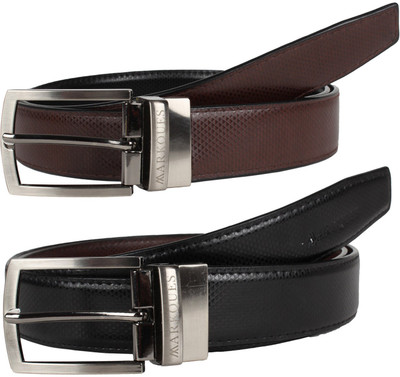 MARKQUES Men Casual Black Artificial Leather Reversible Belt, Black-01:brown-02