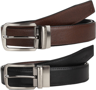 

MARKQUES Men Casual Black Artificial Leather Reversible Belt, Black-01:brown-02
