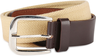 Provogue Men Beige Canvas, Genuine Leather Belt